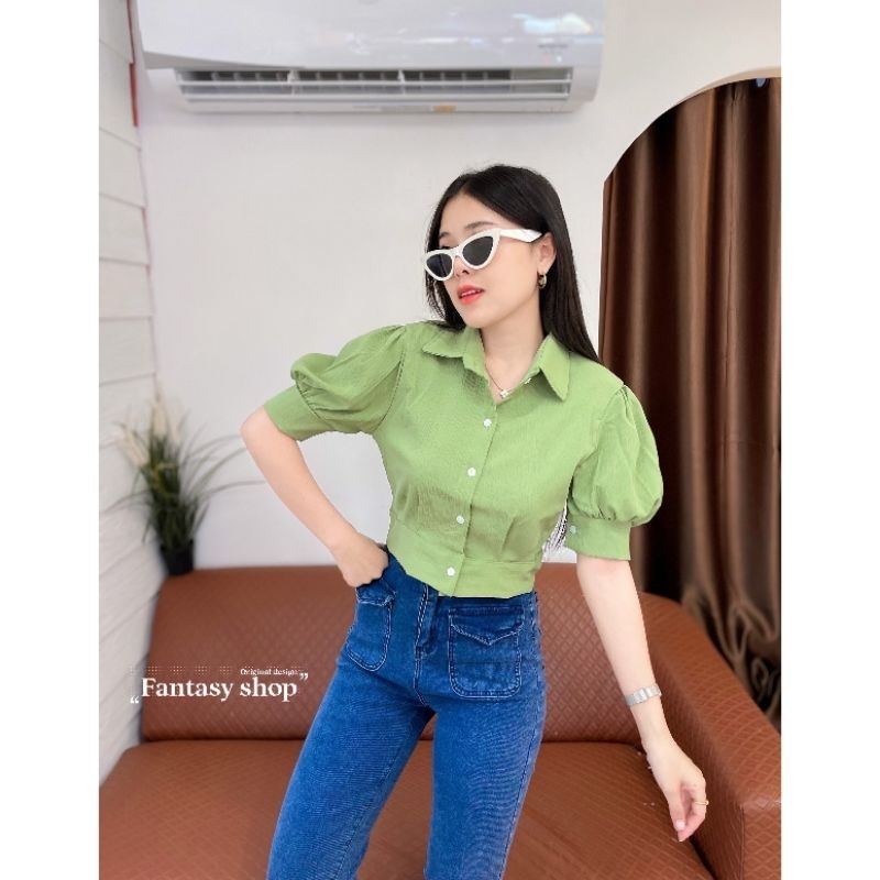 Jual Atasan Blouse Katun Crop Tangan Balon Fantasy Shop Import Bkk