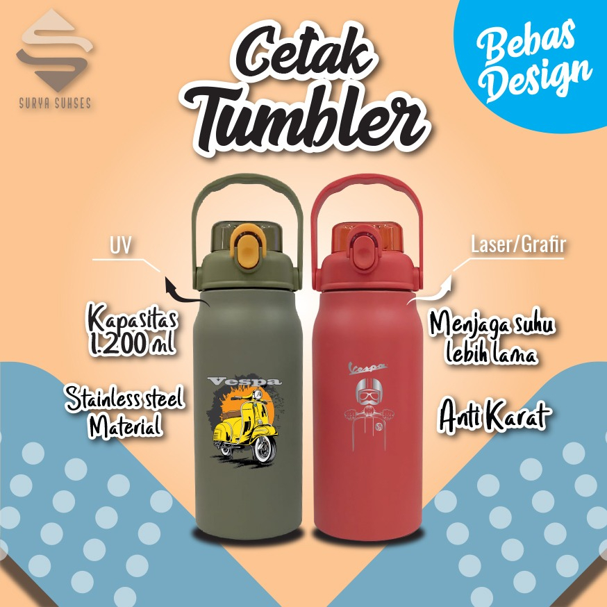 Jual CUSTOM TERMOS TRAVEL SPORT JUMBO 1200ML BOTOL MINUM SEDOTAN