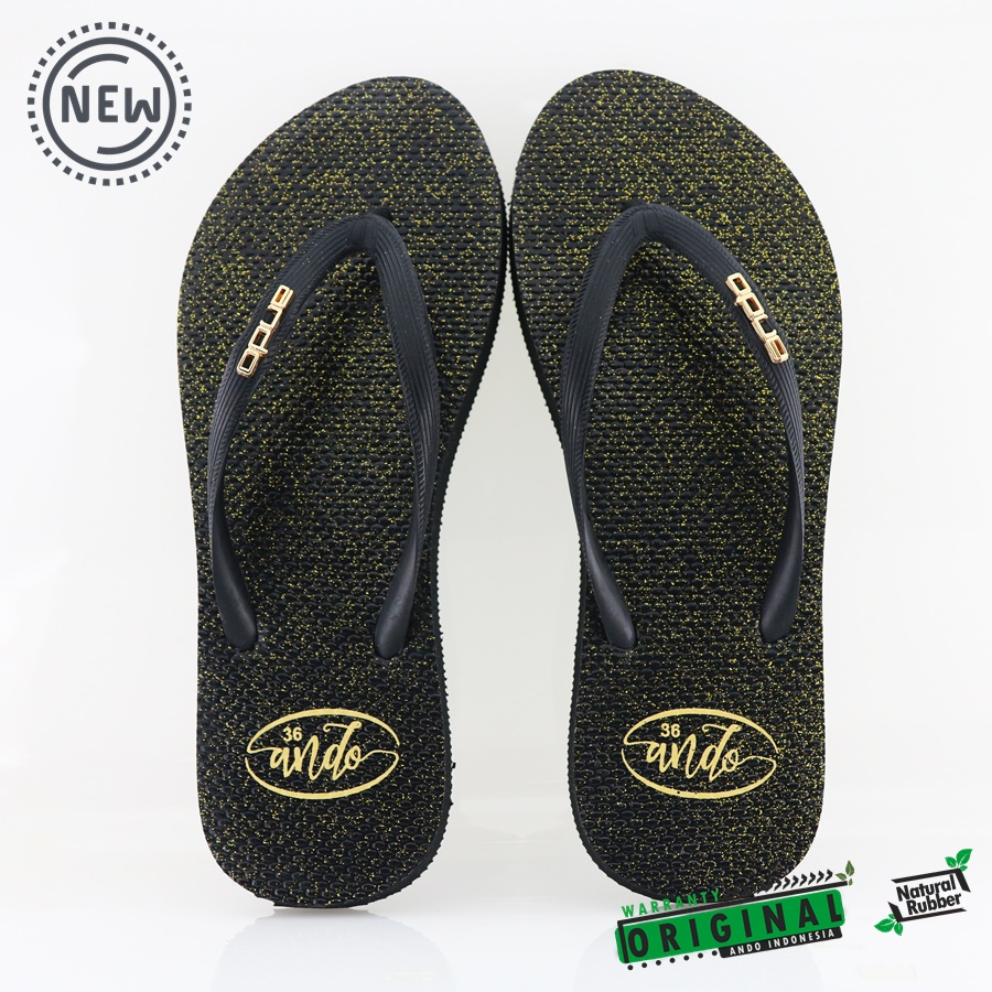 Jual New Ando Nice Glitter Hitam Sandal Jepit Wanita Terbaru