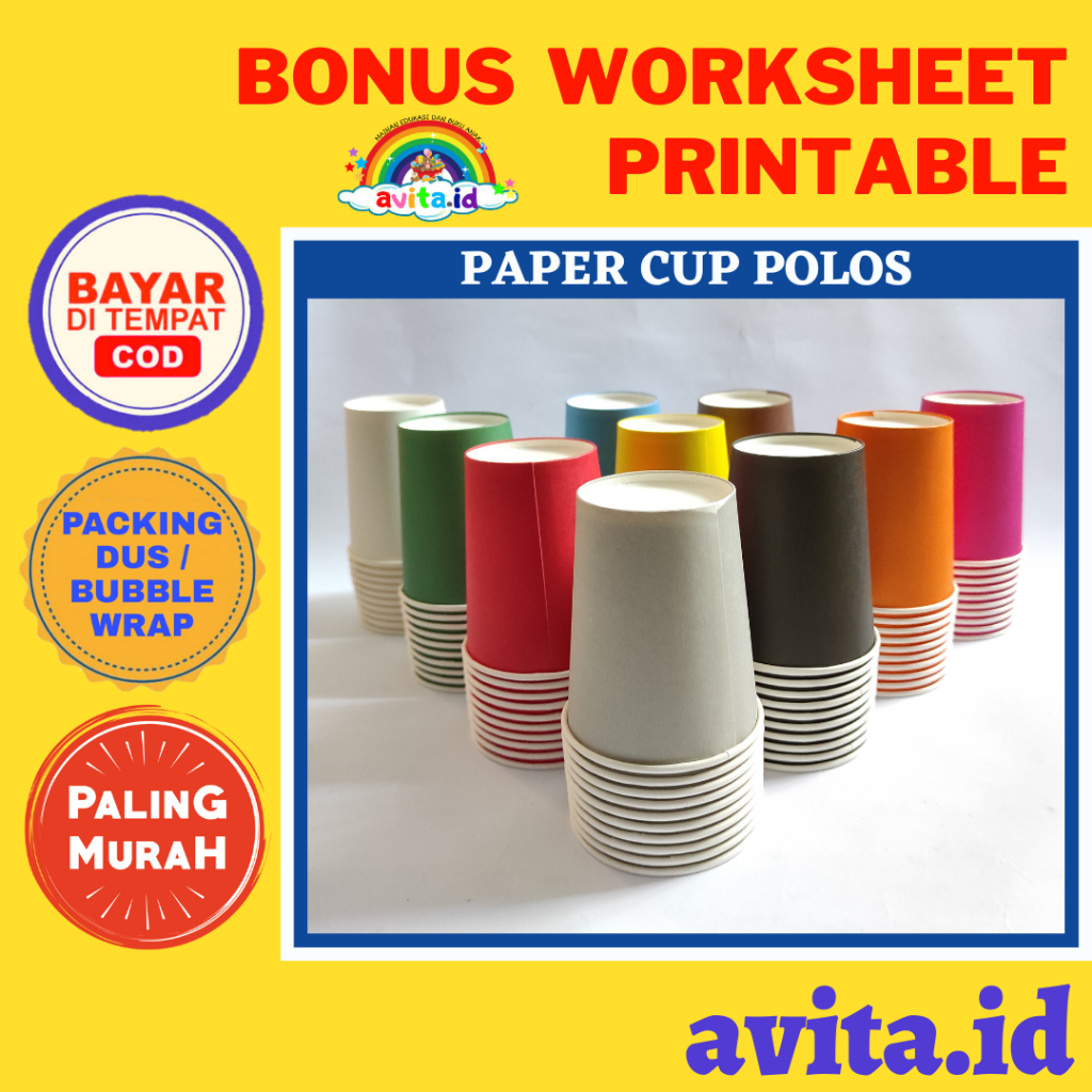 Jual Avita Id Satuan Paper Cup HOT Warna Warni Polos Gelas Kertas Pesta