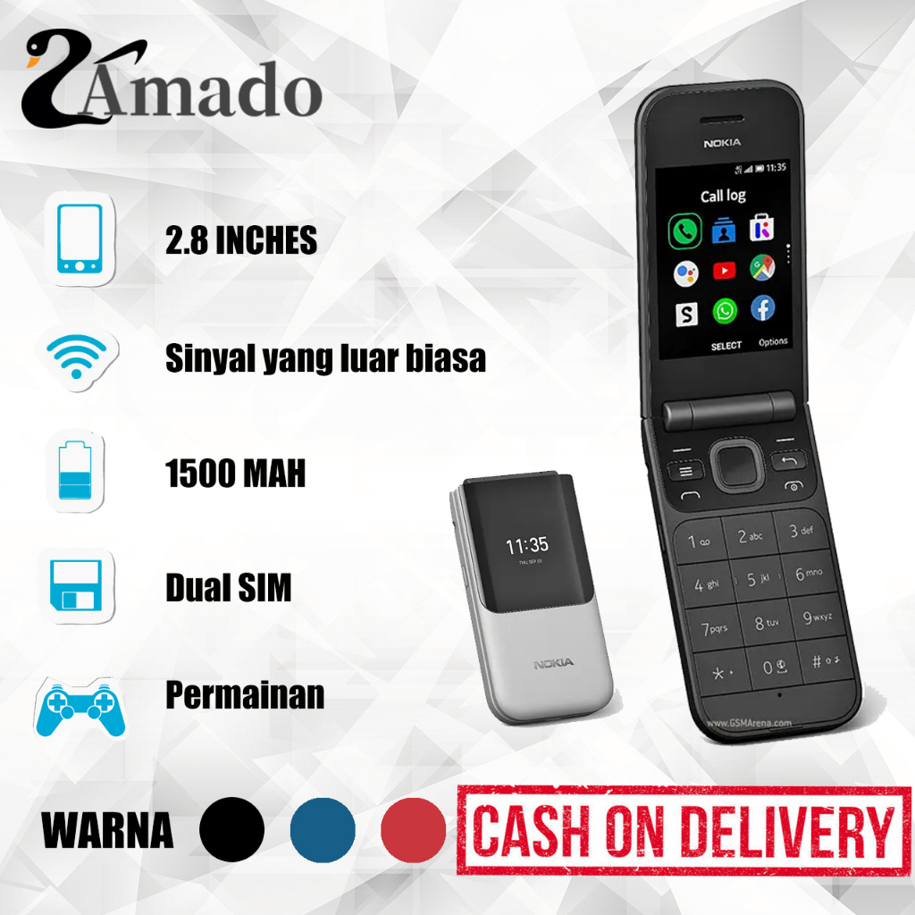 Jual AMADO NOKIA 2720 FLIP DUAL SIM GARANSI HP JADUL NOKIA JADUL LIPAT