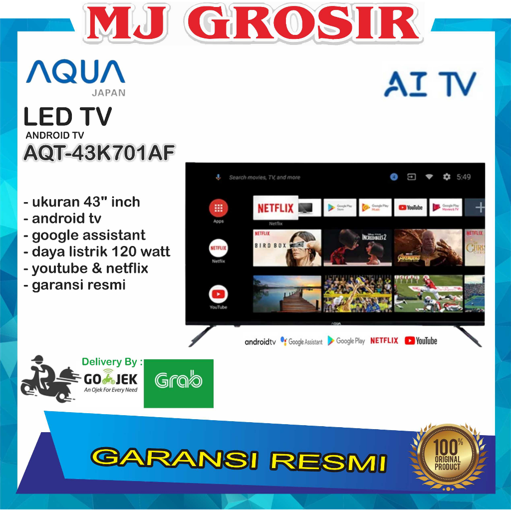 Jual LED TV AQUA 43 ANDROID AQT 43K701 AF 43 INCH AQT43K701AF FULL HD