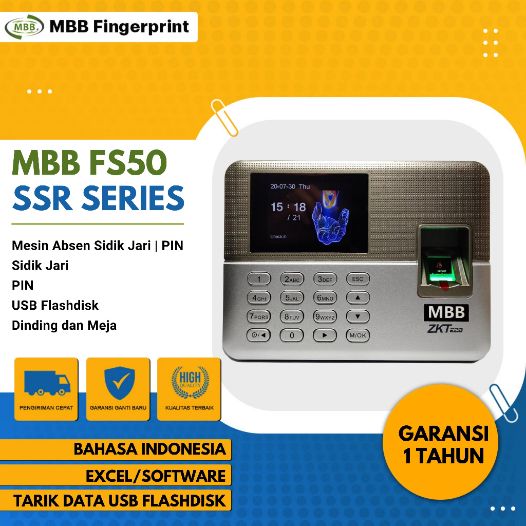 Jual Fingerprint Mesin Absensi MBB FS50 Sidik Jari PIN SSR Self