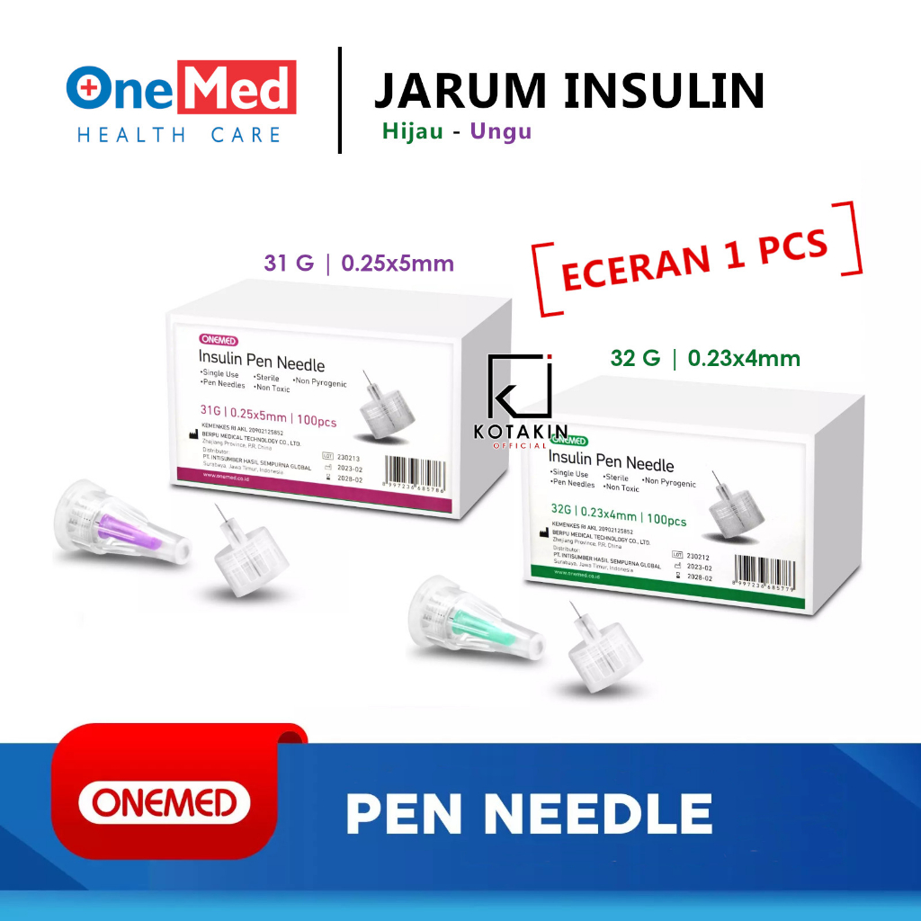 Jual ECERAN 1PCS Jarum Insulin Pen Needle ONEMED Hijau Ungu