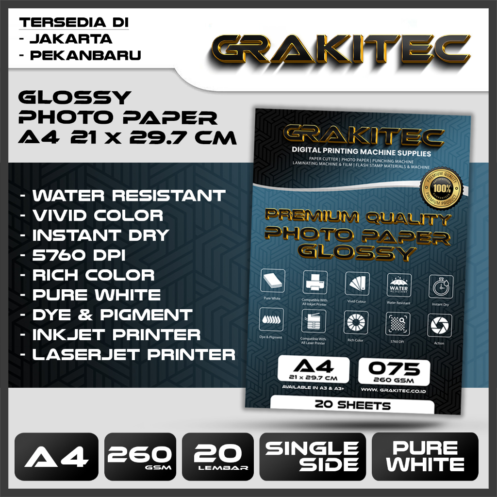 Jual Kertas Foto Glossy A4 GRAKITEC Premium Photo Glossy Paper A4 260