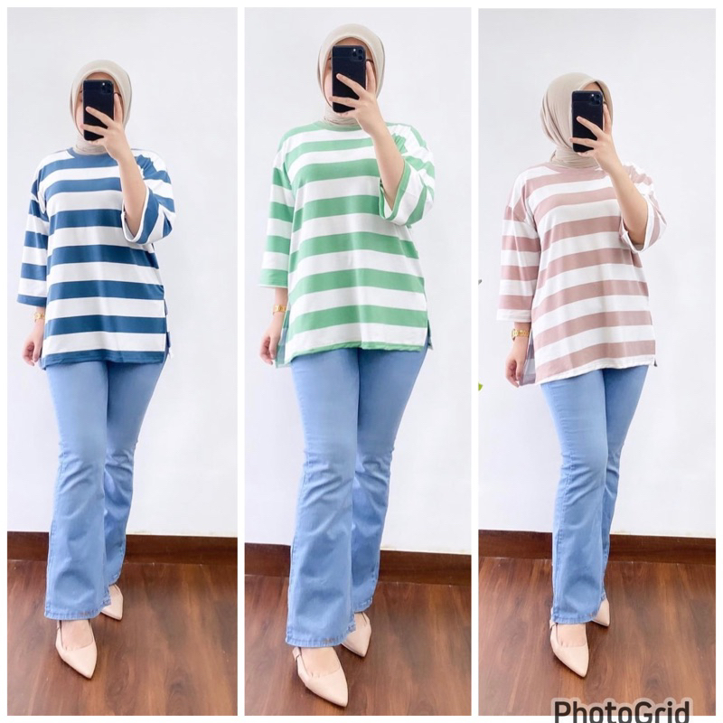 Jual Atasan Wanita Salur Oversize Kaos Import Atasan Wanita Jumbo