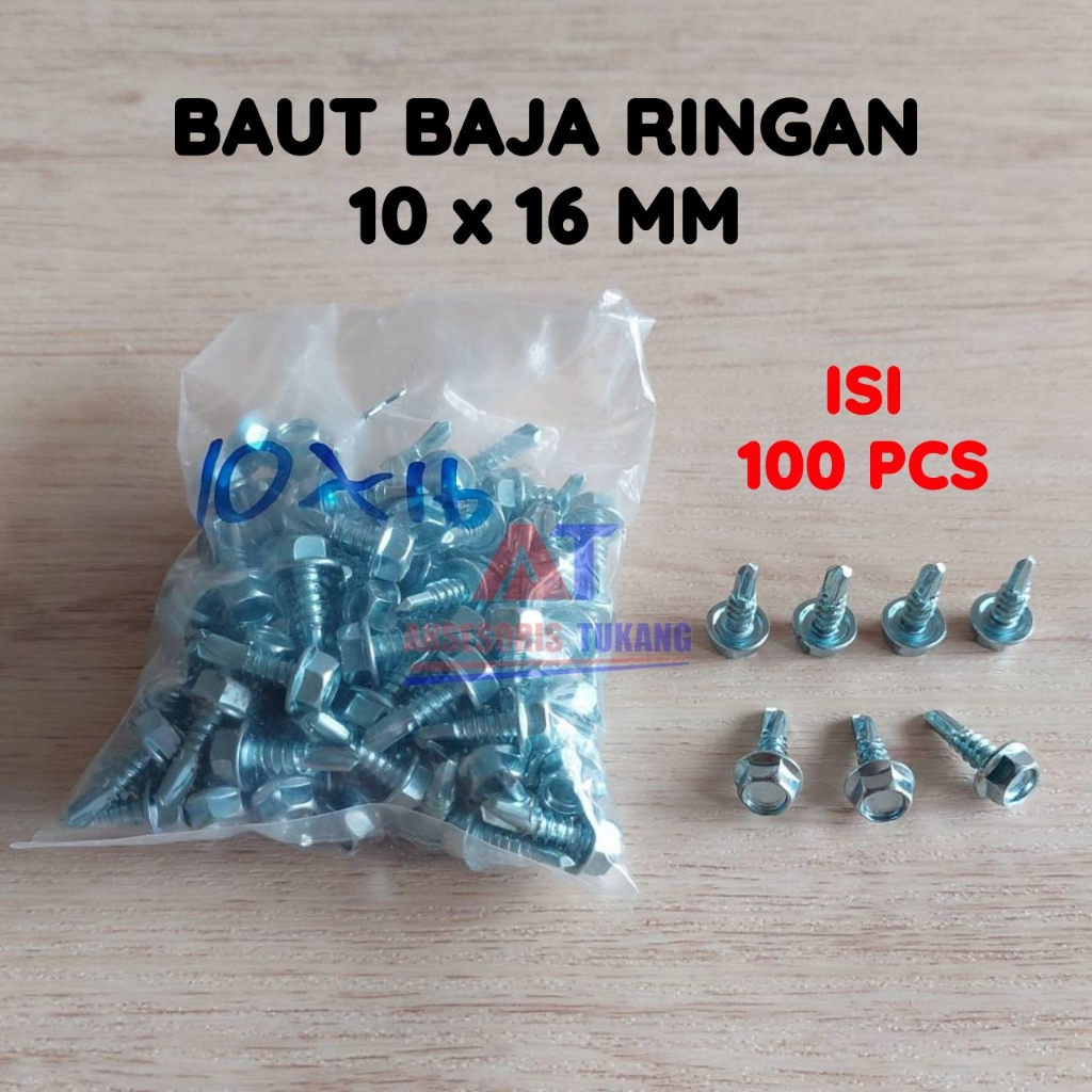 Jual Baut Rangka Baja Ringan 10x16 Isi 100 Pcs Skrup Sekrup Roofing 10