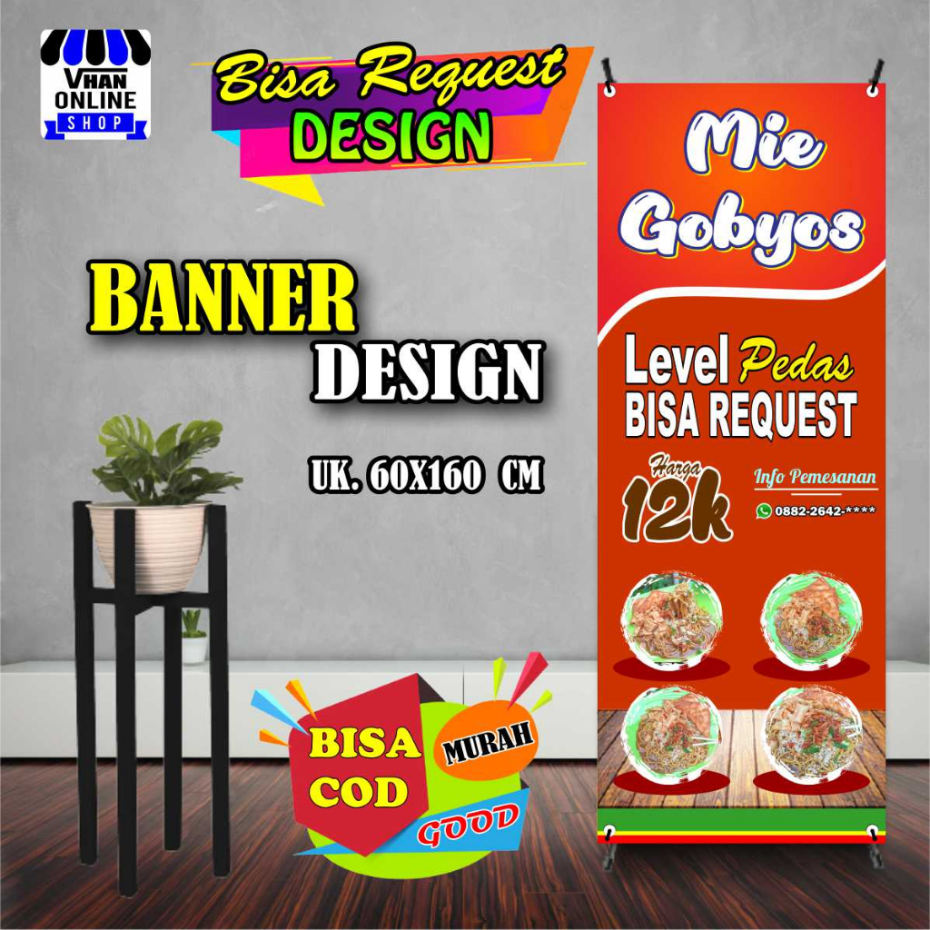 Jual Spanduk Banner Warmindo Mie Gobyos Mie Pedas Keren Bagus B