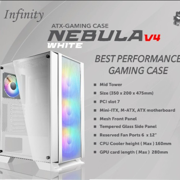 Jual Casing Case Gaming Infinity Nebula V Mid Tower White Putih