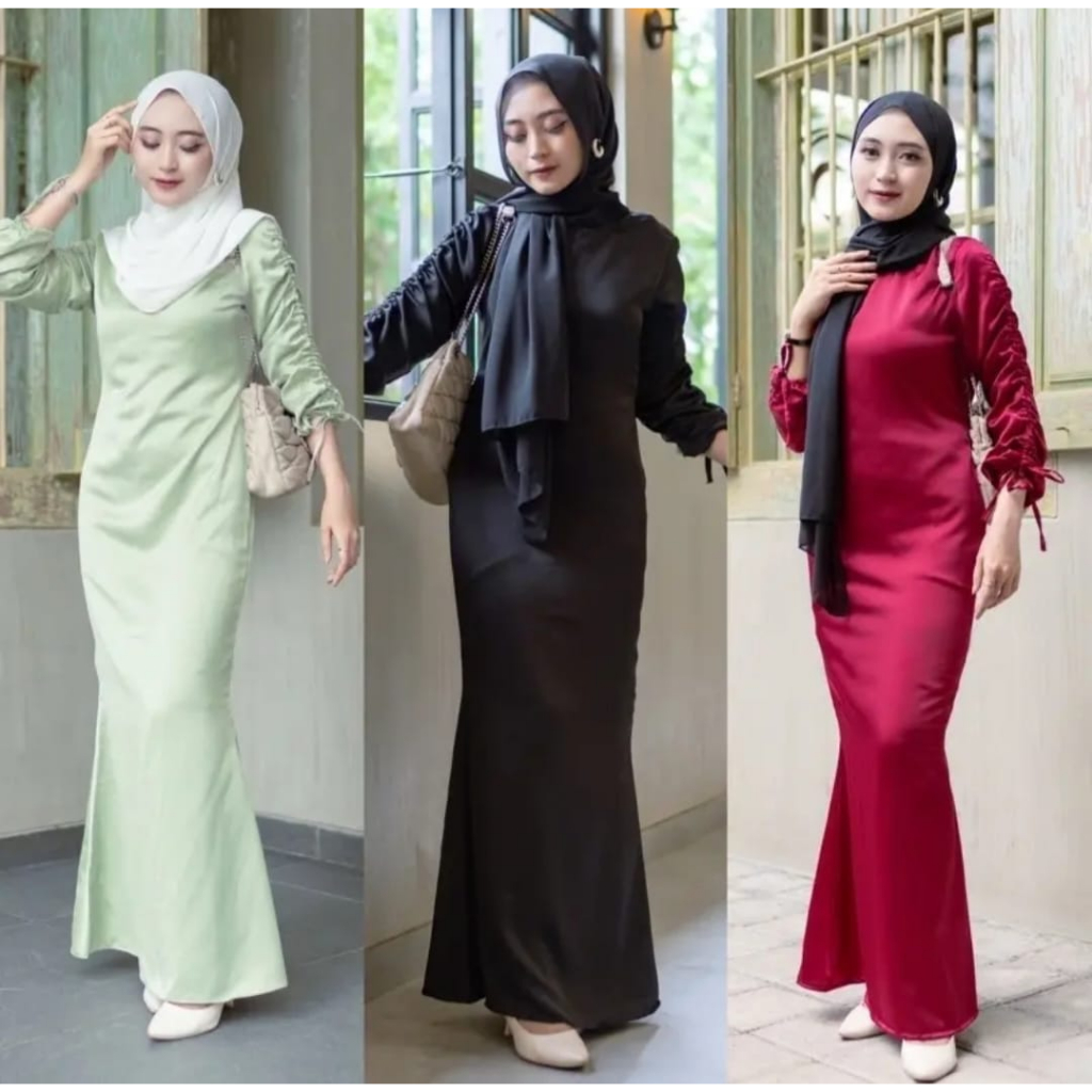 Jual NABILLA DRESS DARLA SILK SATIN FASHION MUSLIM WANITA