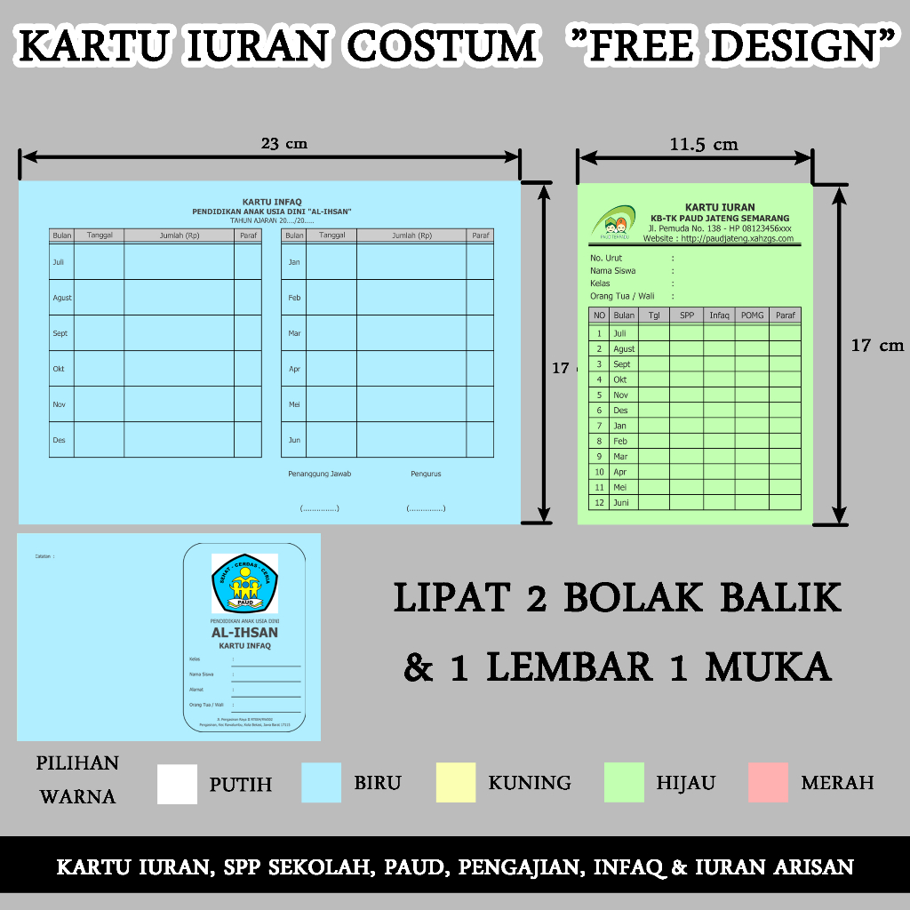 Jual Cetak KARTU IURAN RT Kartu SPP Absesnsi Kartu Iuran Custom