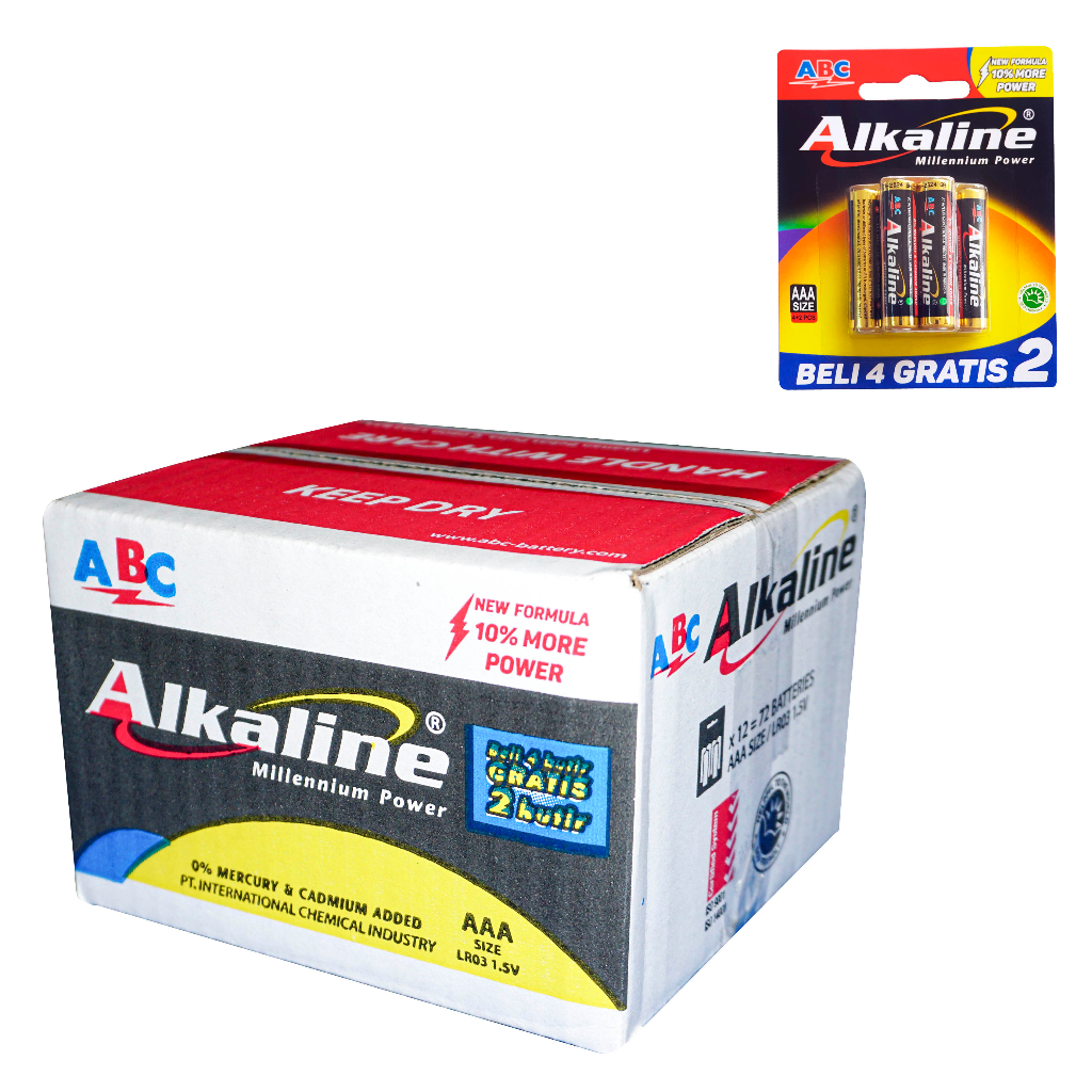 Jual ABC Alkaline LR03 4 2 Baterai AAA Size 1 Box Isi 12 Hanger