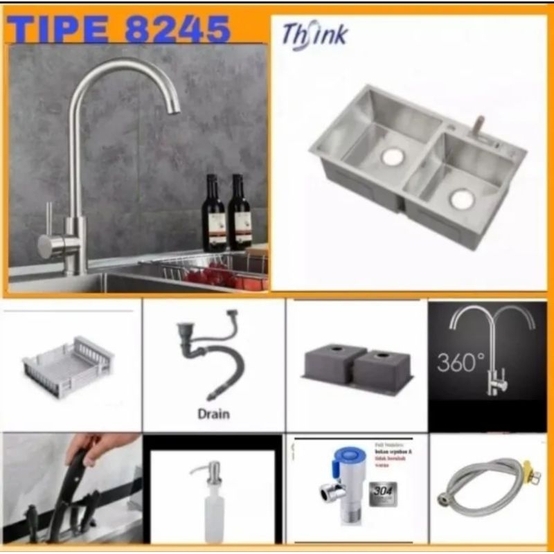 Jual Kitchen Sink Thsink 8245 Stainless Komplit Set Kran Tarik Bak