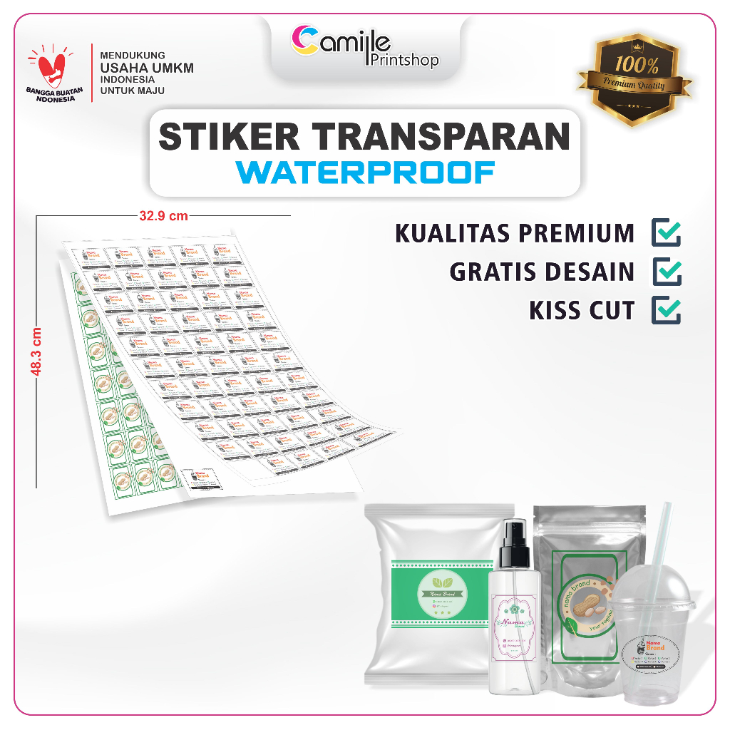 Jual Cetak Stiker Label Transparan Lembaran Anti Air Cetak Sticker