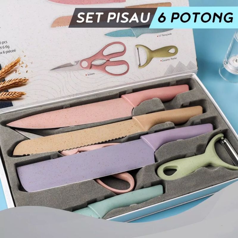 Jual Pisau Set Dapur 6 In 1 Keramik Jerami Peso Kitchen Knife Pisau