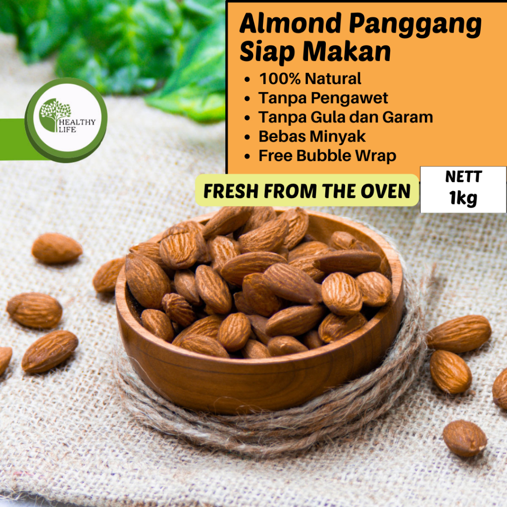 Jual Roasted Almond Whole 1kg Kacang Almond Panggang Matang Tanpa