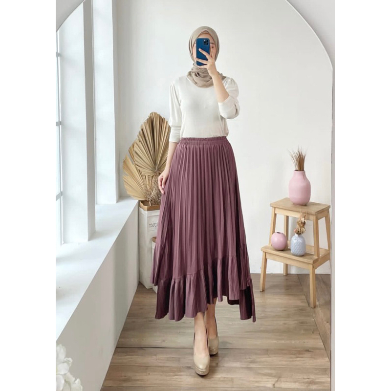 Jual ROK PLISKET 341 ANA ASIMETRIS RUFFLE HYGET MURAH LIDI PRISKET