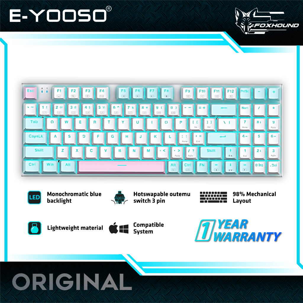 Jual E Yooso Monochrome Hotswap Mechanical Gaming Keyboard White