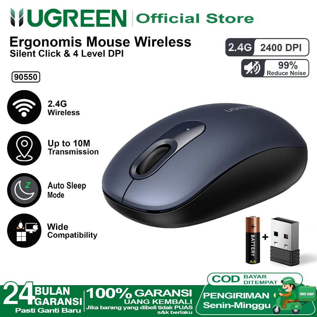 Jual Ugreen Mouse Bluetooth Wireless Silent Klik Dual Koneksi For