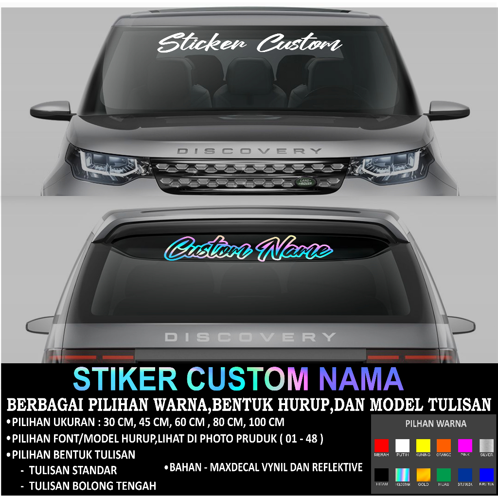 Jual Stiker Custom Nama Cutting Sticker Kaca Mobil Depan Belakang