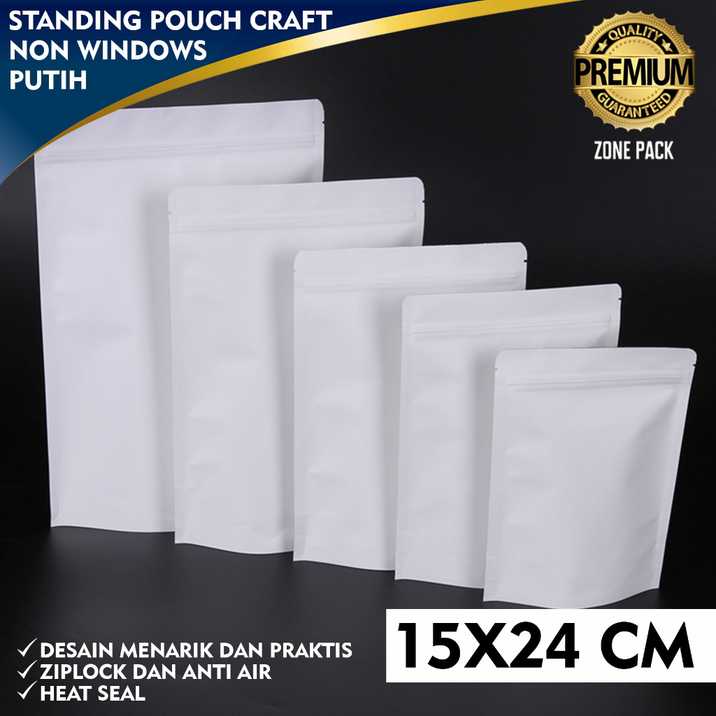 Jual Standing Pouch Craft Non Windows Warna Putih 15X24 CM Kemasan