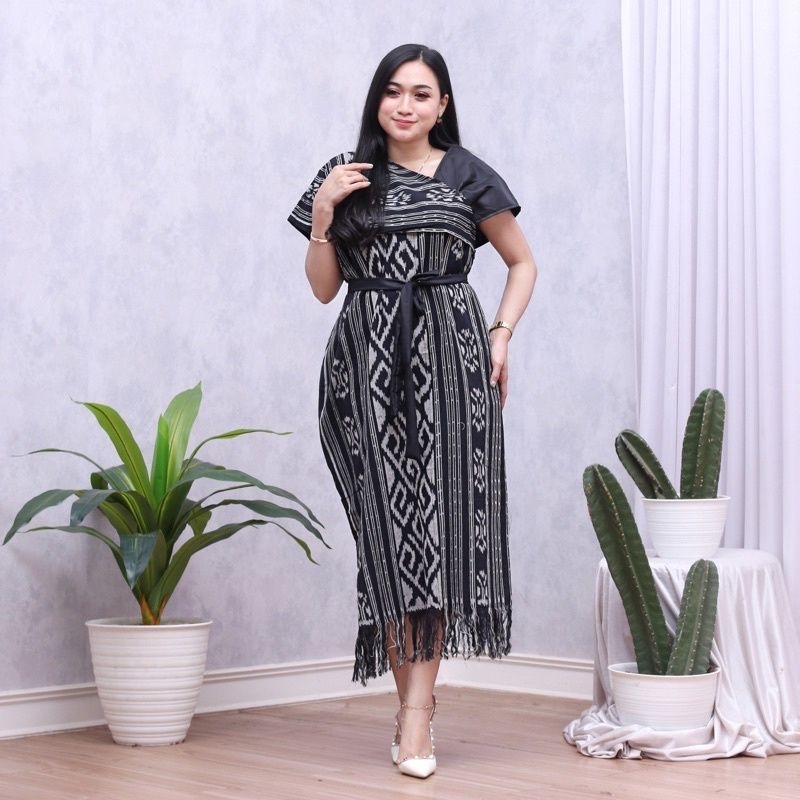 Jual Ready Stok Dress Aurora Tenun Ikat Asli Tenun Tradisional Dress