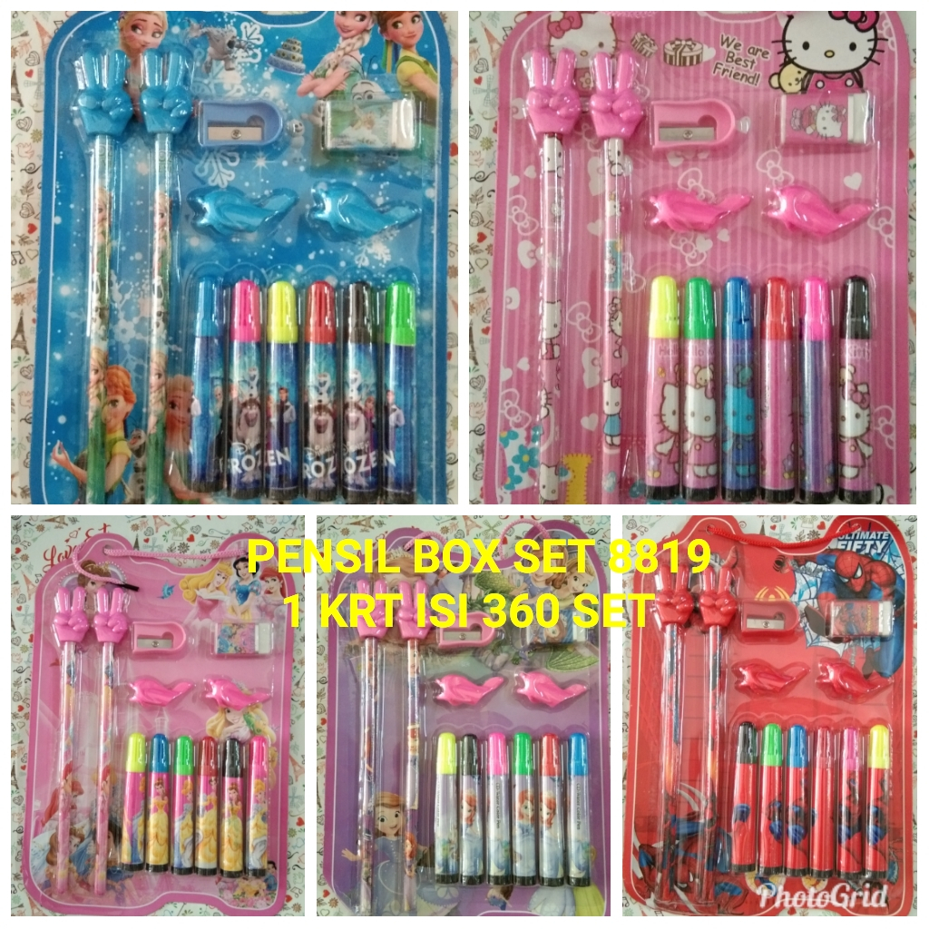 Jual SET ALAT TULIS SEKOLAH 5 In 1 KARAKTER LUCU MINI STATIONERY