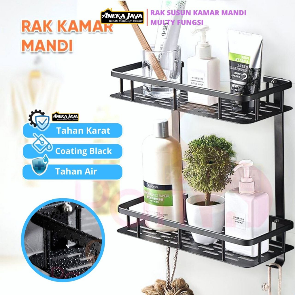 Jual Rak Kamar Mandi Hitam Susun Tingkat Multifungsi Serbaguna