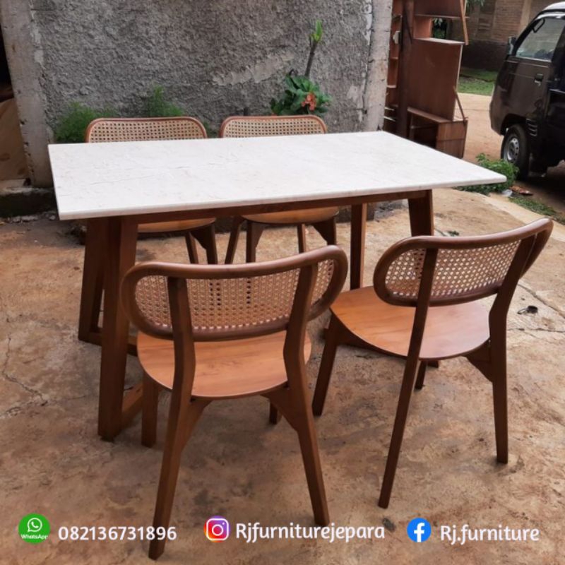 Jual Meja Makan Top Table Marmer Carara Rangka Jati Perhutani Shopee