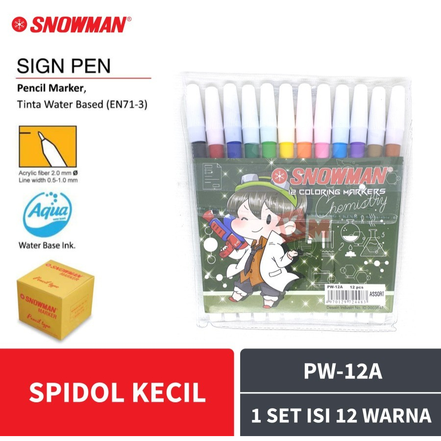 Jual Spidol Kecil Snowman Marker 12 Warna Sign Pen Perset