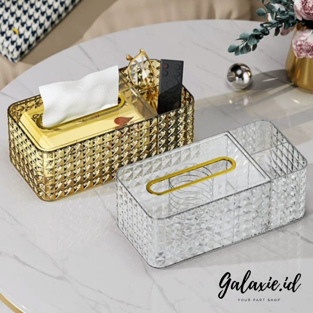 Jual Box Tempat Tissu Estetik Luxury Gold Transparan Kotak Tissue