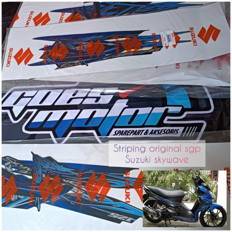 Jual Striping Suzuki Skywave Biru Hitam Kode GHW 100 Original Sgp