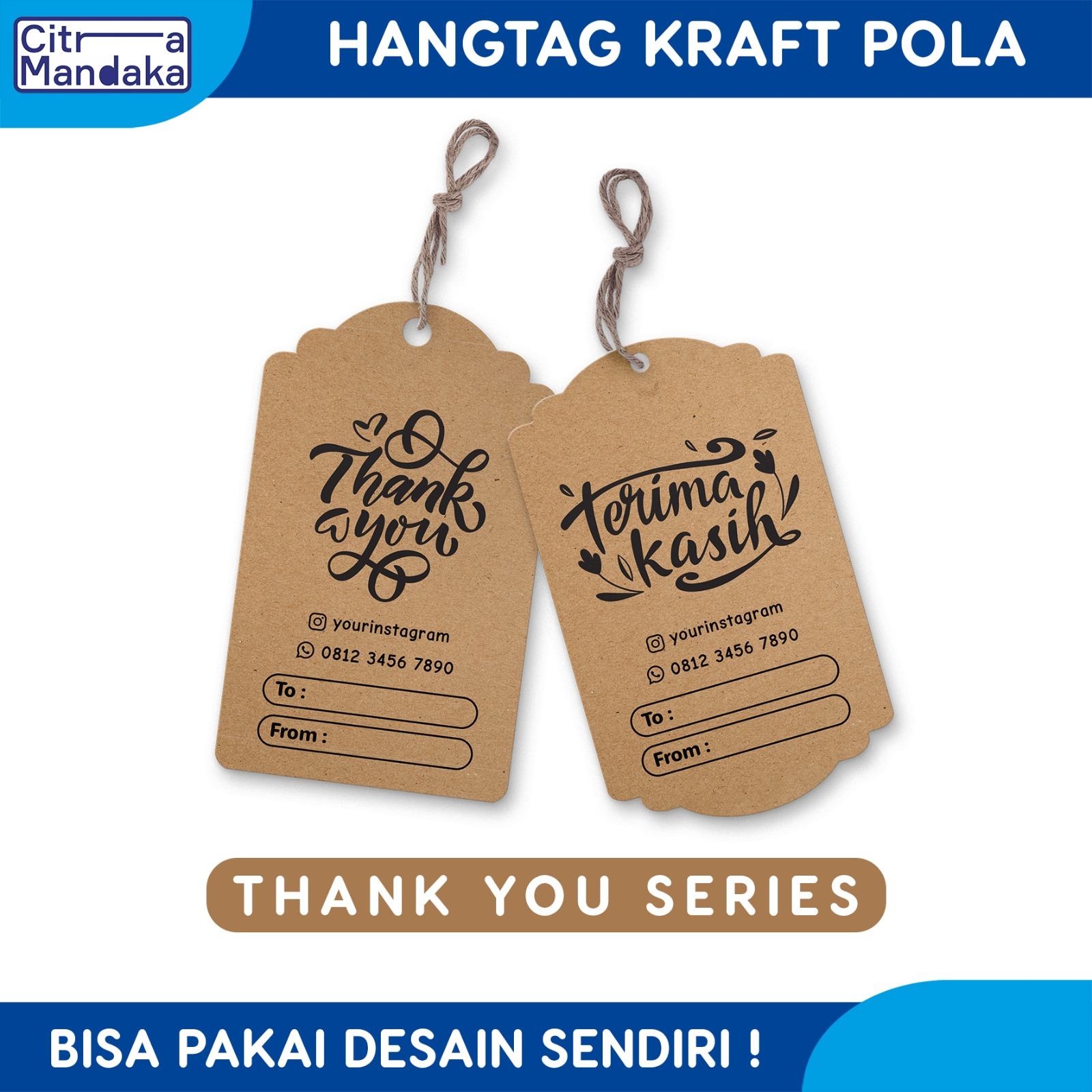 Jual Hang Tag Thank You Custom Pola Kraft Paper Sisi Thank You Series