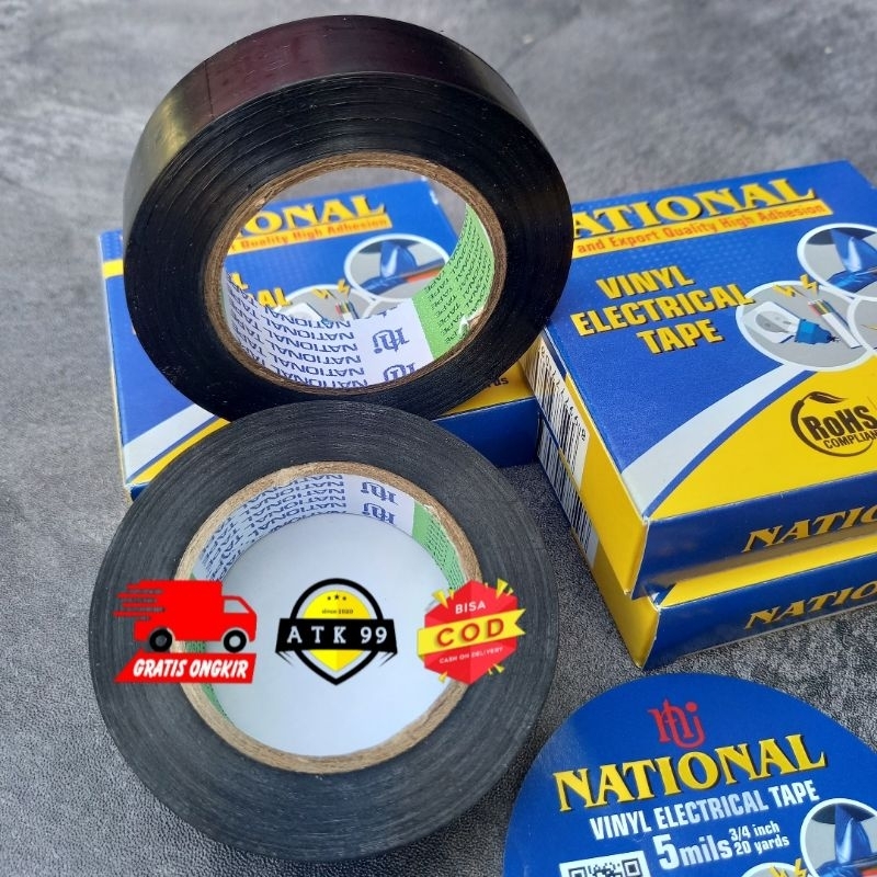 Jual NATIONAL Isolasi Hitam VINYL ELECTRICAL TAPE Selotip Isolasi