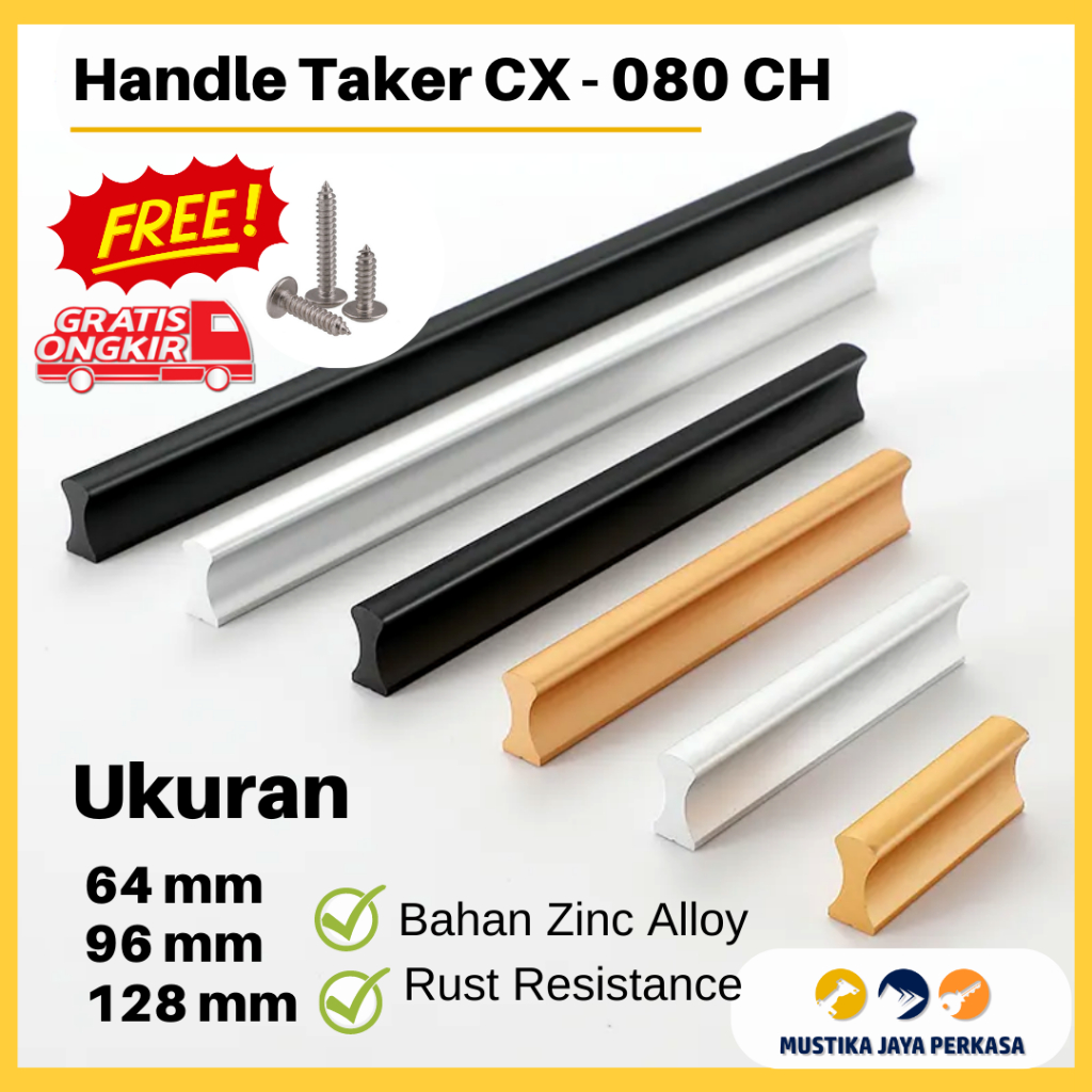 Jual Handle Lemari Minimalis TA 09 CX080 CH Silver Hitam Gold Tarikan