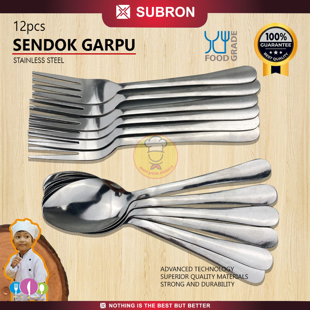 Jual SUBRON SET 12pcs Sendok Garpu Makan Sayur Lauk Stainless Steel