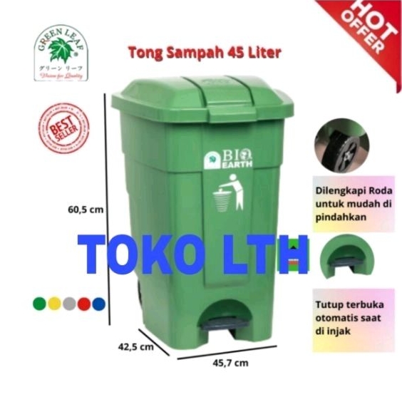 Jual Tempat Sampah Bio Injak Roda Segi Ltr Green Leaf Bio Step