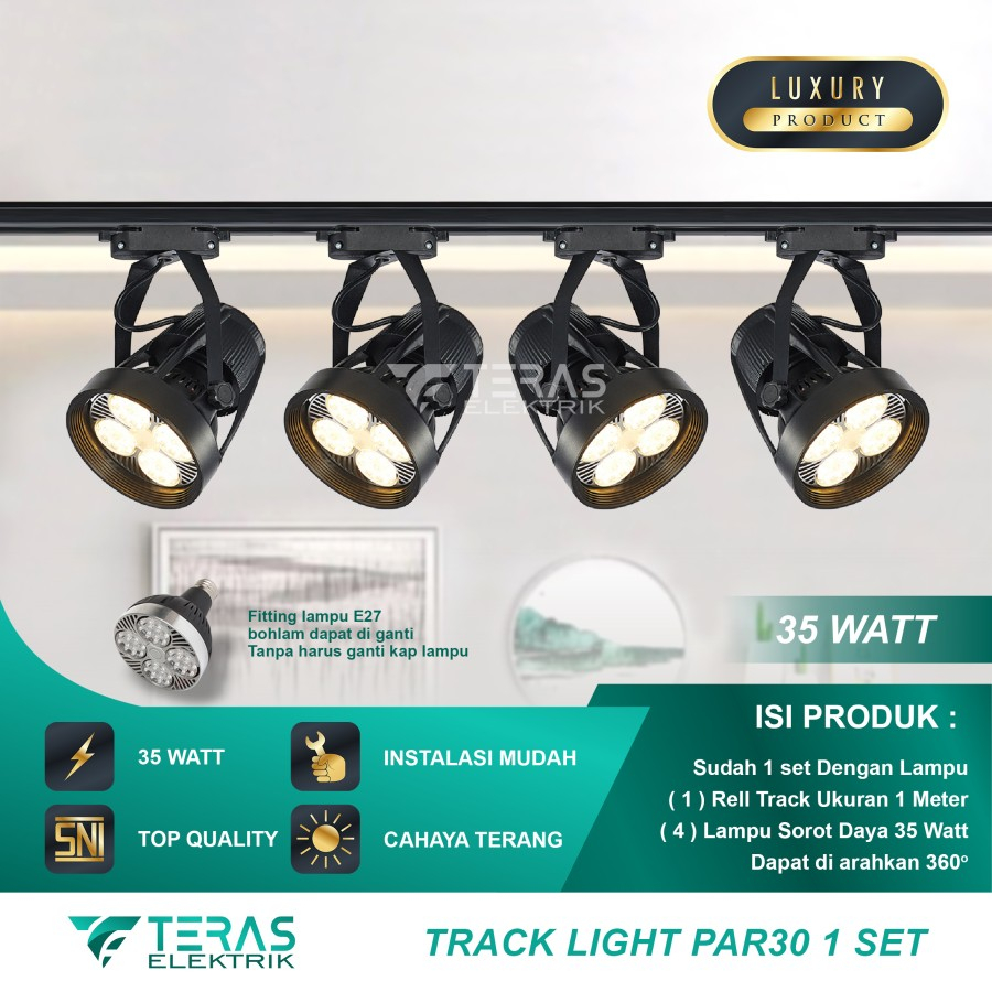 Jual Lampu Sorot Rel 35 Watt Industrial Konsep Tracklight Satu Set