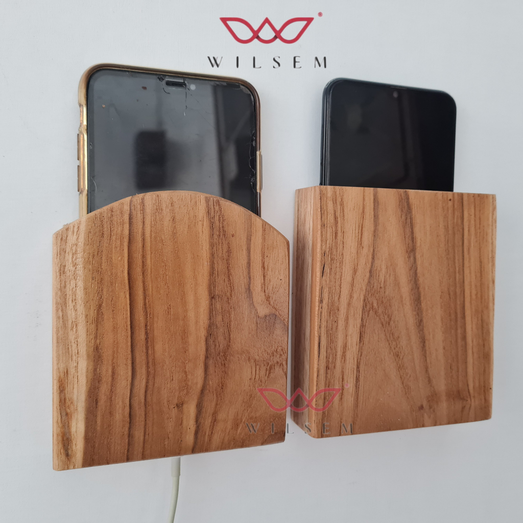 Jual Kayu Jati Tempat Cas Hp Tempel Dinding Handphone Holder