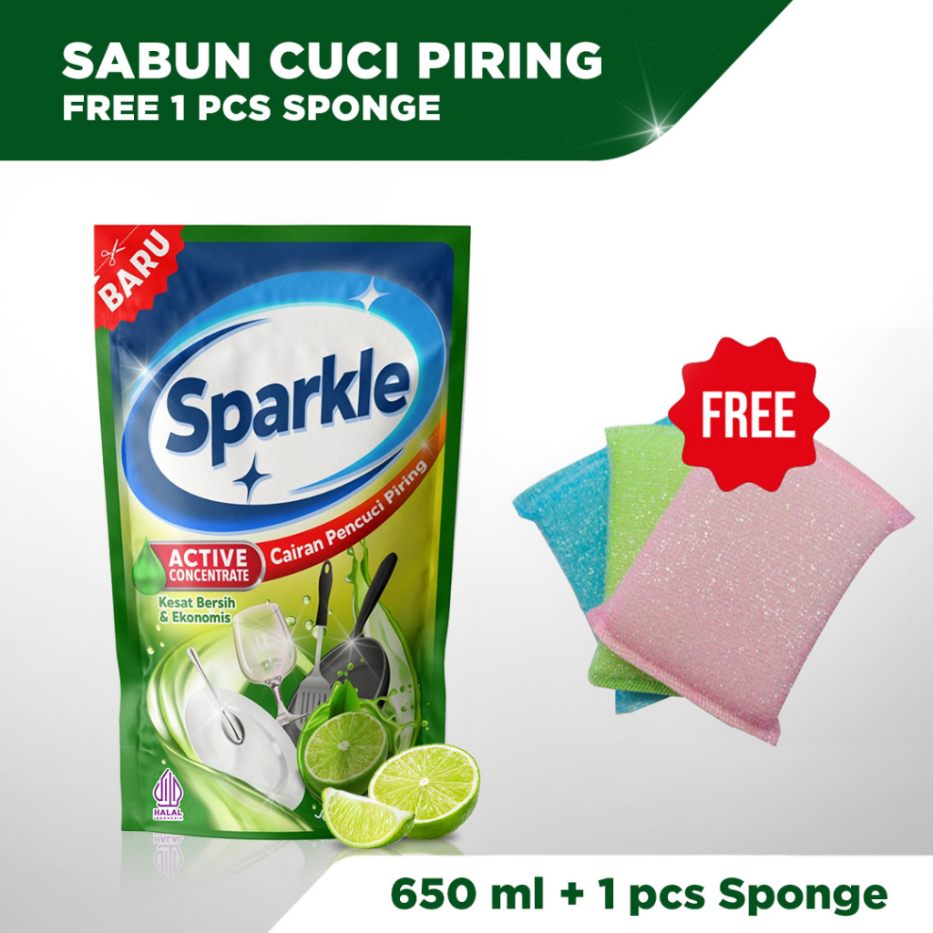 Jual FREE Sponge Sparkle Jeruk Nipis Sabun Cuci Piring 650 Ml