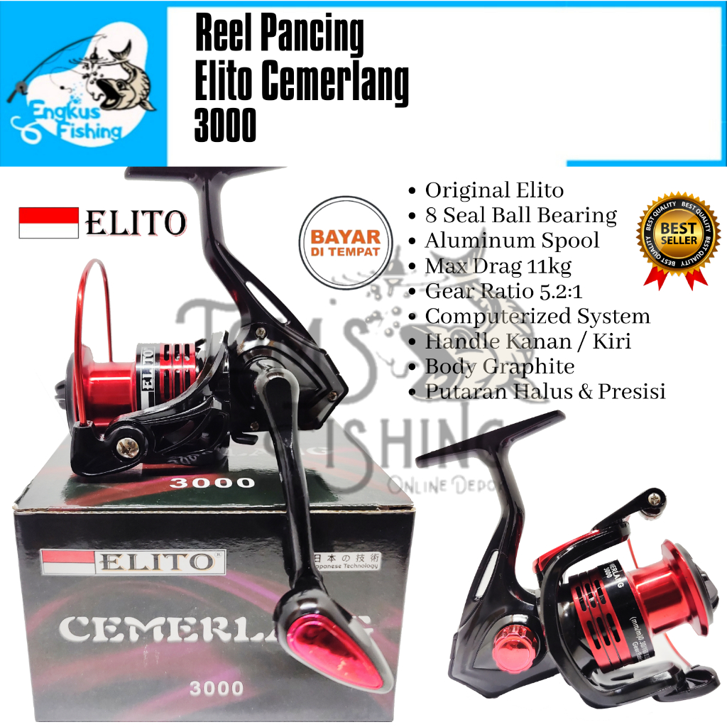 Jual Reel Pancing Elito 3000 Cemerlang Sinar 8 Seal Bearing Spool