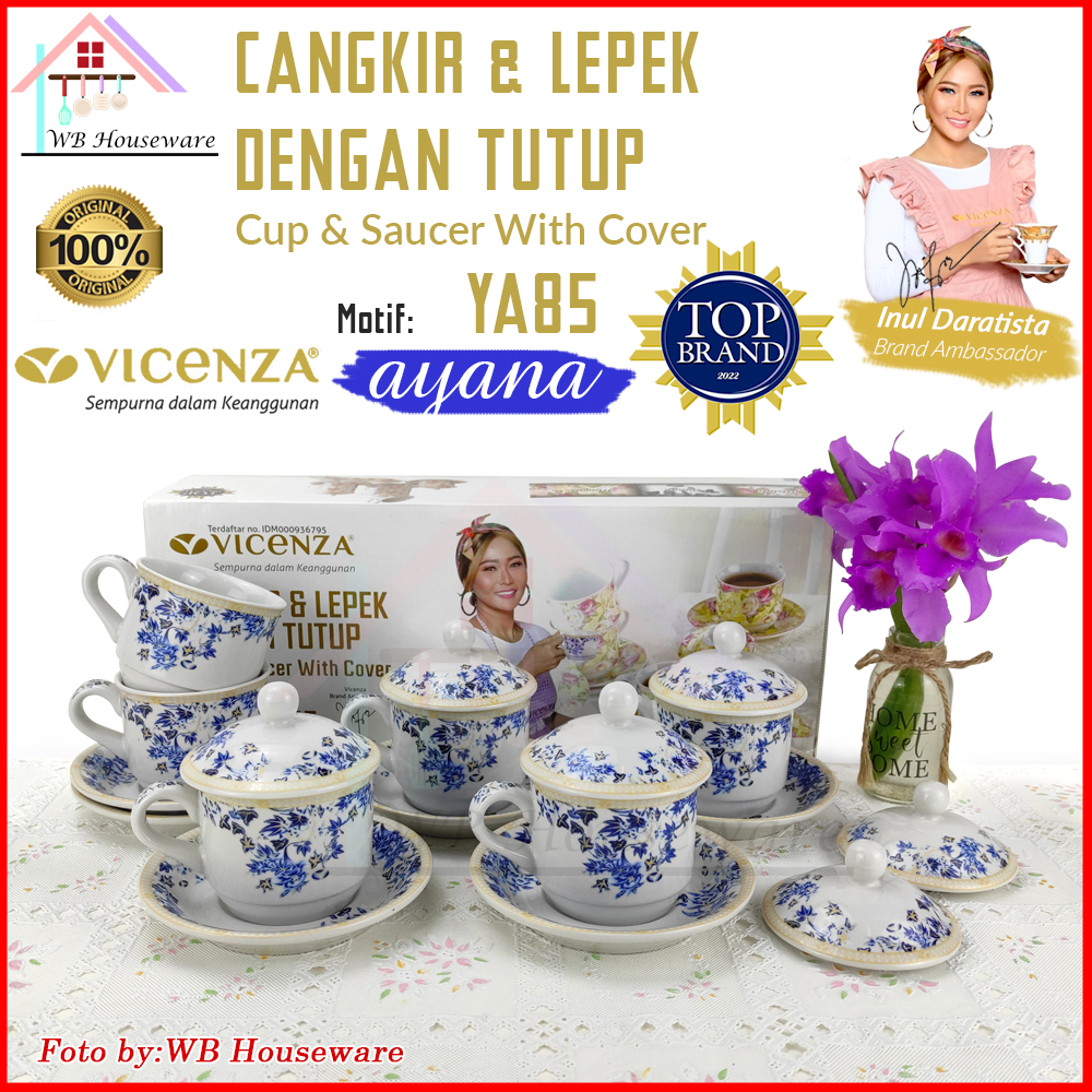 Jual VICENZA 6 Pasang Cangkir Set Tutup Motif Magnolia Coffee Tea