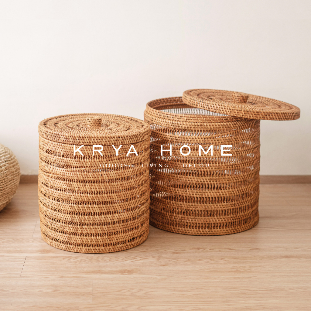 Jual KRYA HOME Keranjang Rattan Rattan Aesthetic Laundry Basket