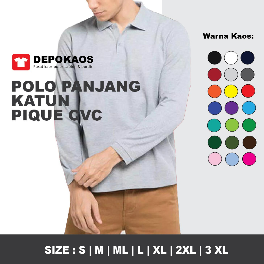 Jual KAOS KERAH POLO PANJANG UNISEX KATUN PIQUE CVC LENGAN