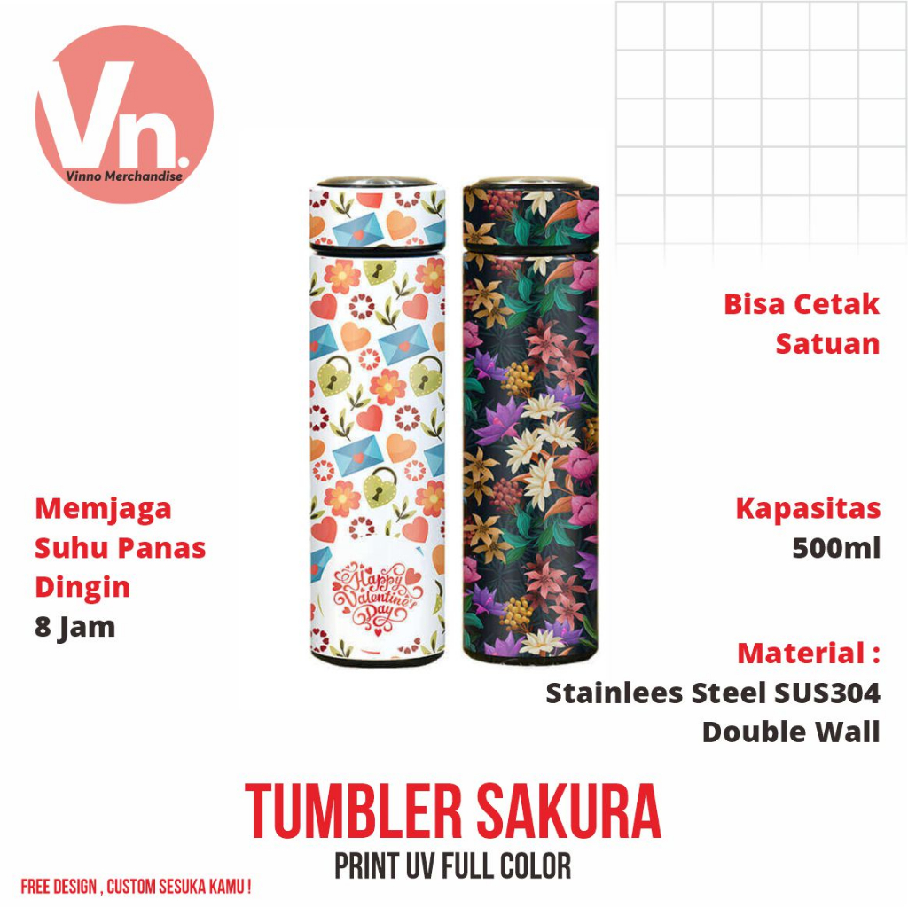 Jual Tumbler Custom Termos Promosi Botol Minum Stainless Sakura Life