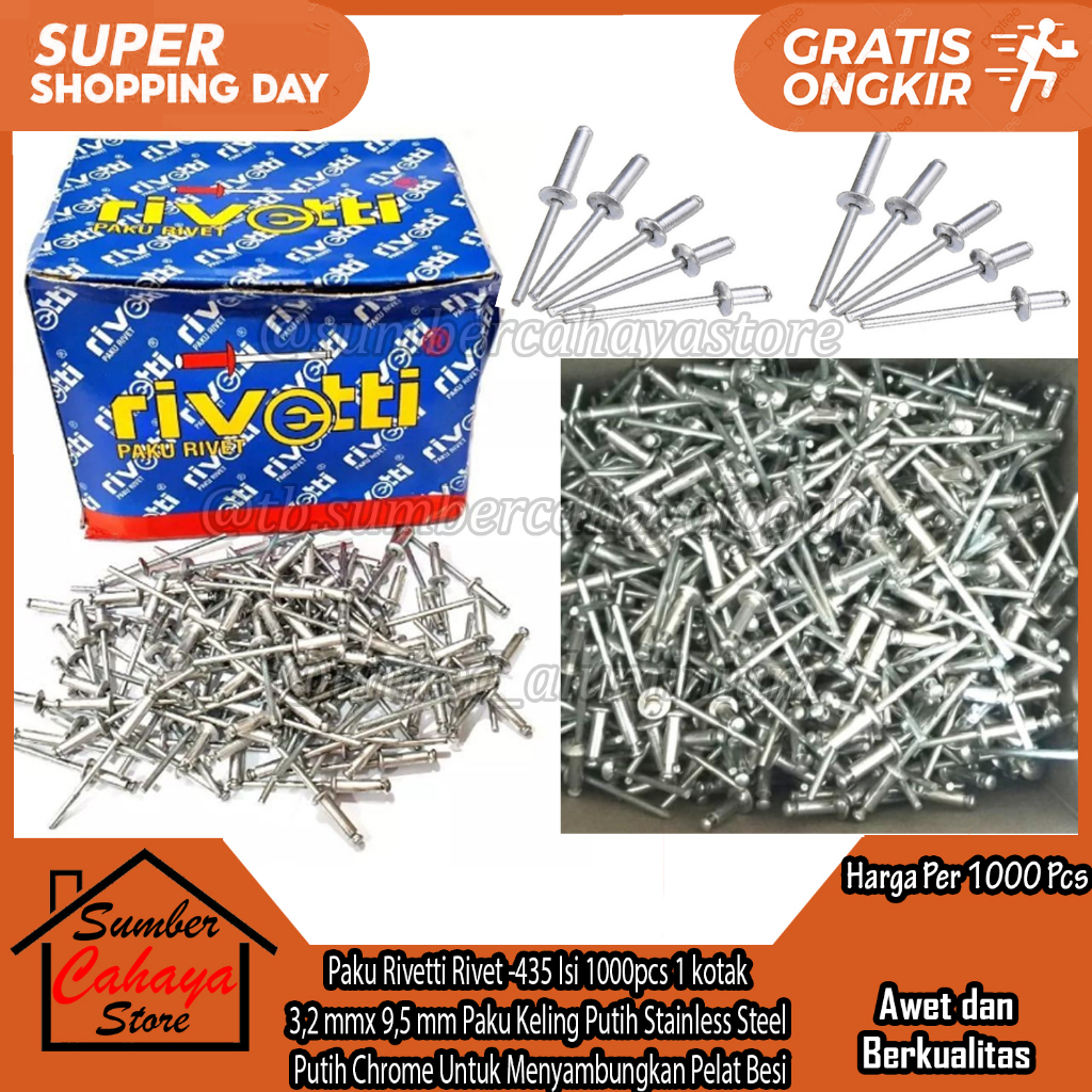 Jual Paku Rivetti Rivet Keling 435 Isi 1000 Pcs 1 Kotak Untuk