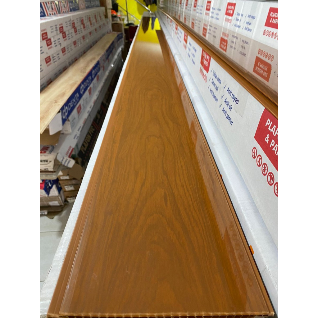 Jual Plafon PVC Serat Kayu Coklat Glossy 7mm Lokal Shopee Indonesia