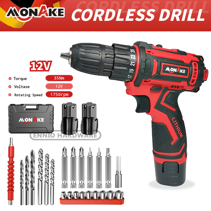 Jual MONAKE Baterai Mesin Bor Listrik Tanpa Kabel Impact Drill Portabel