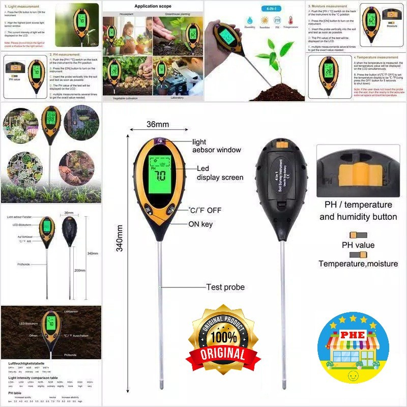 Jual Digital Soil 4 IN 1 Analyzer Tester Alat Ukur PH Cahaya Suhu Tanah