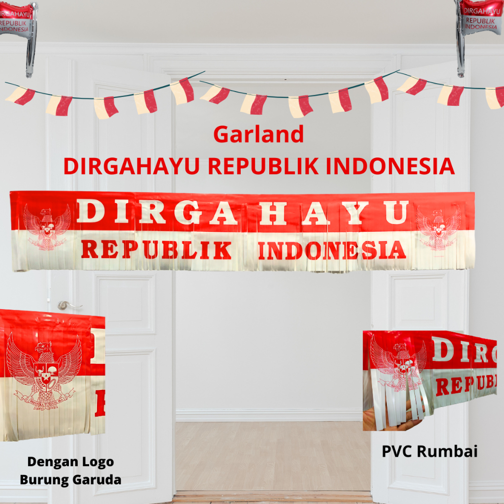 Jual Garland Rumbai Backdrop Merah Putih Hiasan Gantung Dekorasi